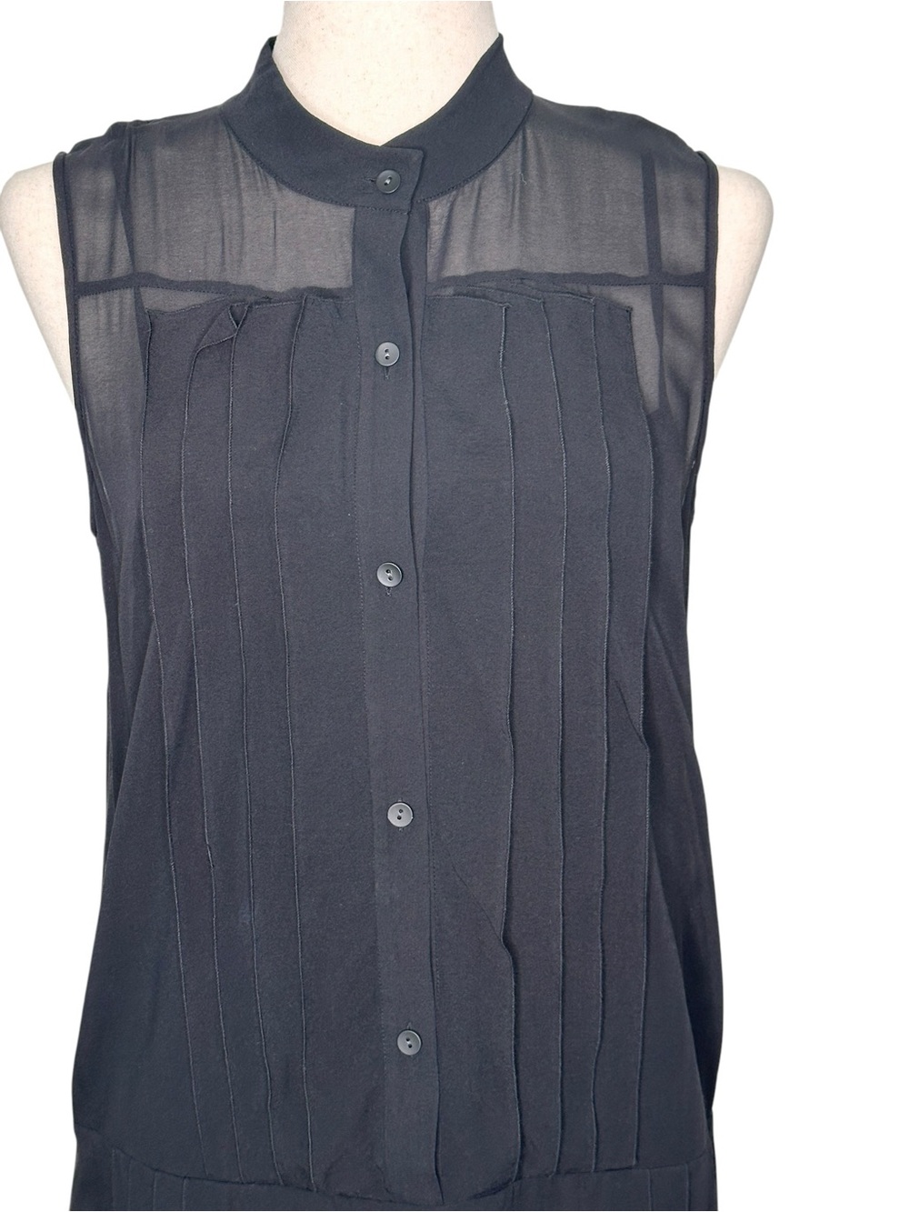 Theory Black Silk Shirt Pleated sleeveless dropped waist mini dress. Luxury. 6 - Picture 3 of 13
